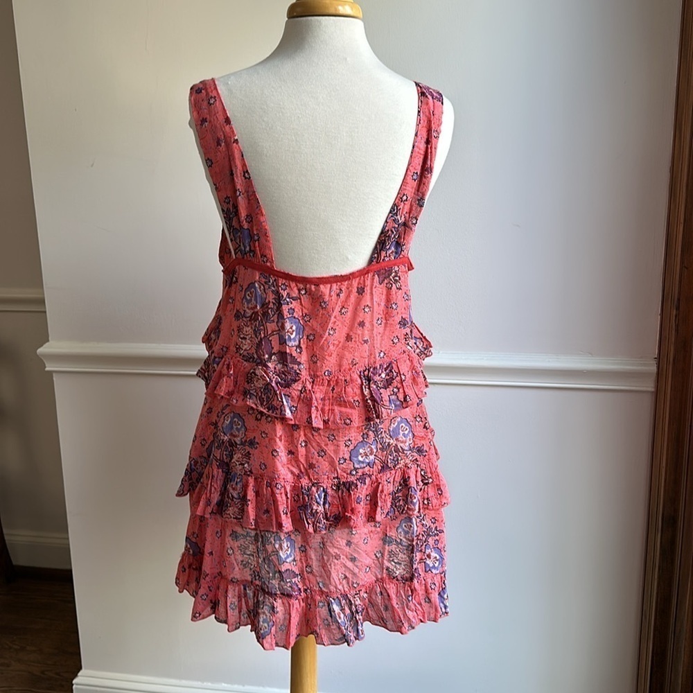 Free People Sunrise Nightie Mini Dress in Carnation Red Floral Large EUC - Picture 6 of 10